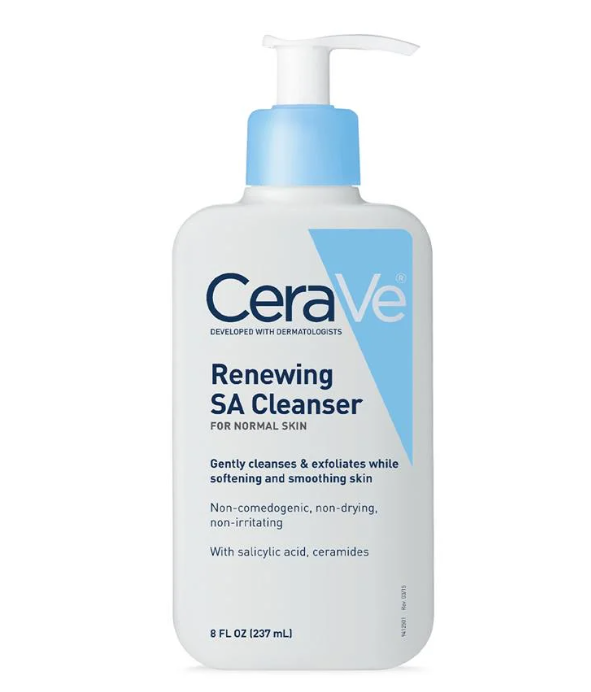 CeraVe Renewing Salicylic Acid Cleanser, Formulated With Hyaluronic Acid, Niacinamide, & Ceramides, Gentle BHA Exfoliating Face Wash Smooths & Softens Skin, Non Comedogenic & Fragrance Free, 8 Ounce
