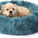 NOYAL Calming Donut Dog Bed for Small to Medium Dogs & Cats - Plush Faux Fur Anti-Anxiety Pet Bed with Machine Washable Cover & Non-Slip Base