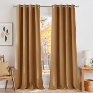 NICETOWN Faux Linen Gold Brown Blackout Curtains 84 inches Long for Living Room - Privacy Panels for Bedroom, Modern Farmhouse Style Easy Care Grommet Top, 2 Panels, W52 by L84