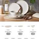 Famiware Ocean Round Plates and Bowls Set, 18 Pieces Dinnerware Sets, Dishes Set for 6, Microwave and Dishwasher Safe, Scratch Resistant, Vanilla White
