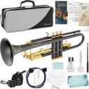 Kmise Bb Standard Trumpet, Premium Brass Trumpets for Student Beginner, Trumpet Instrument Set with Upgraded Case, 7C Mouthpiece, Mute, Beginner's Guide Kit, Cleaning Kit (Black & Gold)