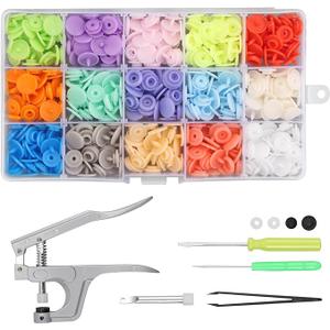 Kamtop Snaps and Snap Pliers Set, 120 Sets T5 Plastic Snap Buttons 15 Color, Snap Fasteners Press Pliers Snaps Starter Setter Tool for Clothes Sewing Bibs Rain Coat DIY Crafting