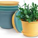Hayder 6 Inch Plant Pots, 6 Pack Thick Plastic Flower Pots for Plants Indoor Outdoor, Planters with Drainage Holes and Saucers, Mix Color