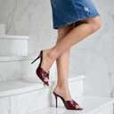 Goolita Open Pointed Toe Mule Heels For Women Slip On Stiletto Heels Ruched Heeled Sandals Sexy Backless Party Heeled Slide Sandals, Burgundy (US 7.5)