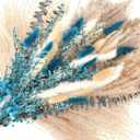 Blue Pampas Grass Bouquet Blue Dried Baby's Breath, Pampas Grass and Eucalyptus Stems, Dried Flower Arrangements for Boho Decor, Rustic Flowers for Home Decor, Bedroom, and Wedding, Table Decor