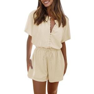Fixmatti Short Sleeve Romper One Piece Button Up Jumpsuits for Women Summer Shorts Rompers (Small, Ivory) Fixmatti Short Sleeve Romper One Piece Button Up Jumpsuits for Women Summer Shorts Rompers (Small, Ivory)
