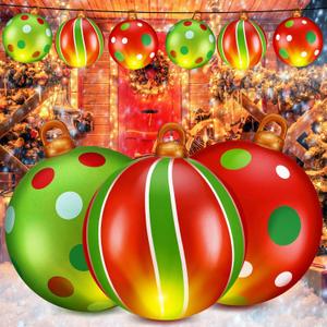 Jetec 3 Pcs 24 Inch Light up PVC Inflatable Christmas Ball Giant Inflatable Christmas Ornaments Balls Christmas Outdoor Decorations Large Weight Stand Firmly Yard(Novelty Style)