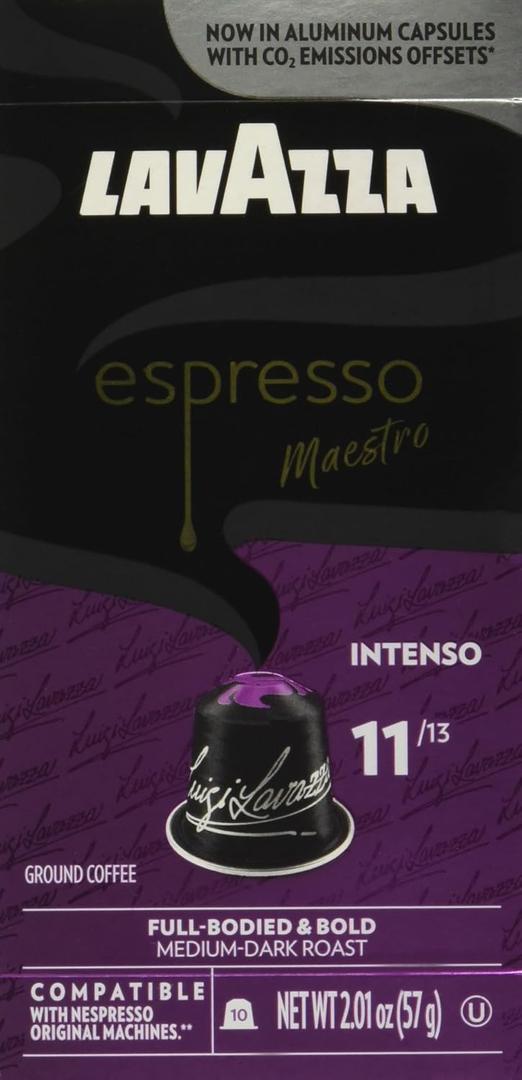 Lavazza Espresso Maestro Intenso Aluminum Capsules Compatible with Nespresso* Original Machines, Medium-Dark Espresso Roast, Arabica and Robusta (60 Capsules) (EXP 10/30/27)