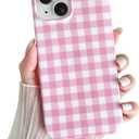 Skyseaco for iPhone 14 Case Cute Aesthetic Gingham Phone Case Soft Slim TPU Shockproof Phone Cover for Women Girls - Pink
