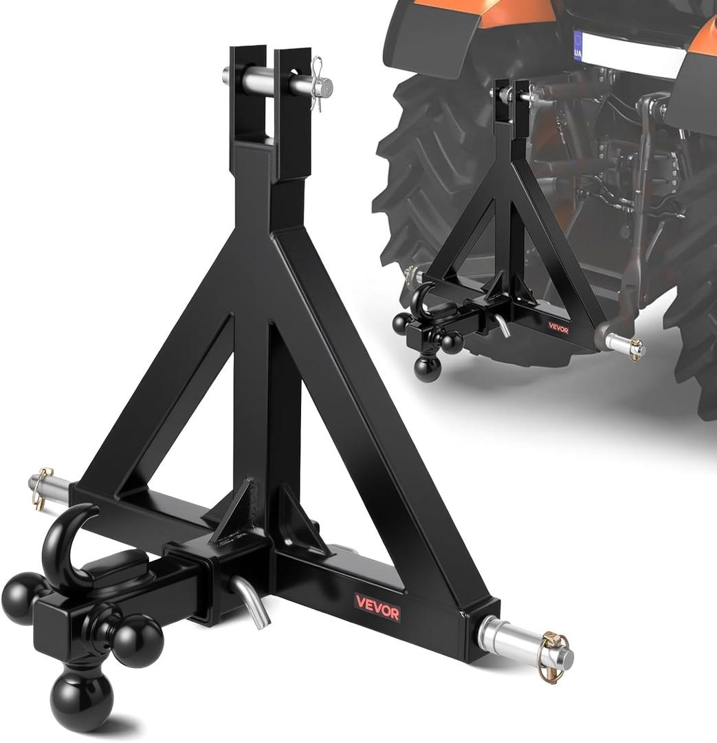 VEVOR 3 Point Trailer Hitch 2 in Receiver, 3pt Quick Hitch Attachment with 3 Trailer Balls, Tractor Tow Drawbar Adapter, Compatible with Kubota, Mahindra, Ford, Yanmar, John Deere, Massey Ferguson