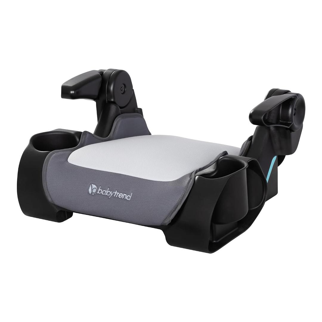 Baby Trend Protect Slim Backless Booster Seat, Madrid Grey Slim Lightweight Design, Belt-Positioning Support, Dual Cup Holders, Comfortable Seating for Big Kids, Manufacturing Date: 05/02/2025