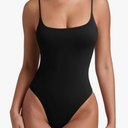 REORIA Women Sexy Cami Square Neck Thong Bodysuit Backless Spaghetti Strap Tank Top S