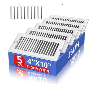 4x10 Floor Regsiter - 5 Pack Vent Covers for Home Floor Wall Ceiling - White with Screws for Easy Installation - Heavy Duty Steel Walkable Finish for Quiet Adjustable Airflow HVAC Register Grilles