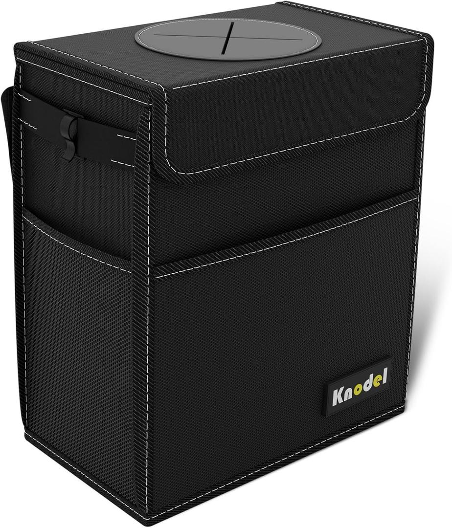 K KNODEL Car Trash Can, Waterproof Garbage Can, Trash Bag with Lid, Leak-Proof Car Bin, Trash Hanging Bag for SUV (Large, Black)