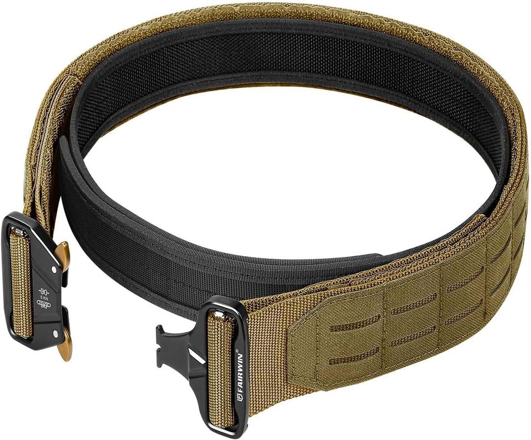 FAIRWIN Tactical Balttle Molle Rigger Belt with Quick Release Buckle - 2 Inch Heavy Duty Carry Combat Belts for Men (L(Waist 35"-40"), Brown)