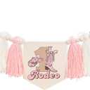 My First Rodeo High Chair Tassel Banner - 1st Birthday Party Decorations, Western Cowboy Theme, Farm Baby Shower, Photo Props, First Rodeo Cake Smash Decor, Rustic Wild West Celebration (Pink Cowgirl)