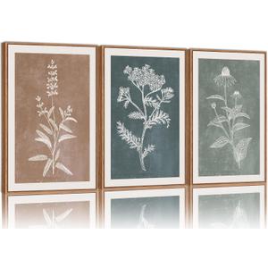 SIGNINART Neutral Botanical Framed Canvas Wall Art Set, Vintage Floral Wall Decor, Boho Minimalist Plant Wall Painting, Art Print for Farmhouse Living Room, Bedroom, Office, Bathroom 16"x24"x3