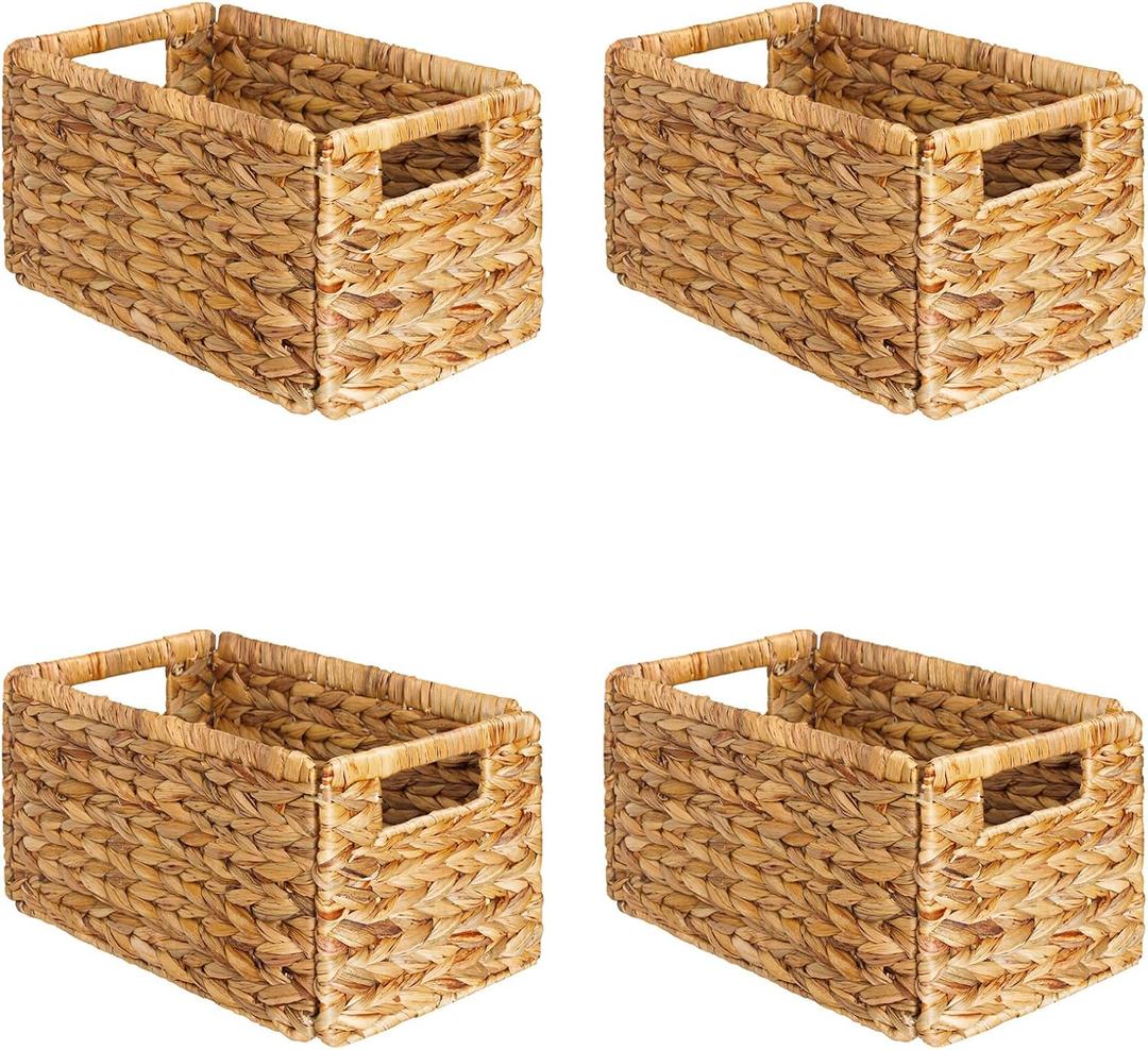 4 x SpaceAid 4 Pack Wicker Basket, Storage Baskets for Organizing, Woven Rattan Basket with Handles for Shelves, Water Hyacinth Large Cube Organizer Storage Bin, 13x8.2x7 inch, Natural