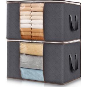 Lifewit 2 Pack 60L Clothes Storage Bins with Lids, Foldable Blanket Storage Bags with Zippers, Clear Window and Reinforced Handles, Closet and Organization for Clothing, Sweater, Comforter, Bedding