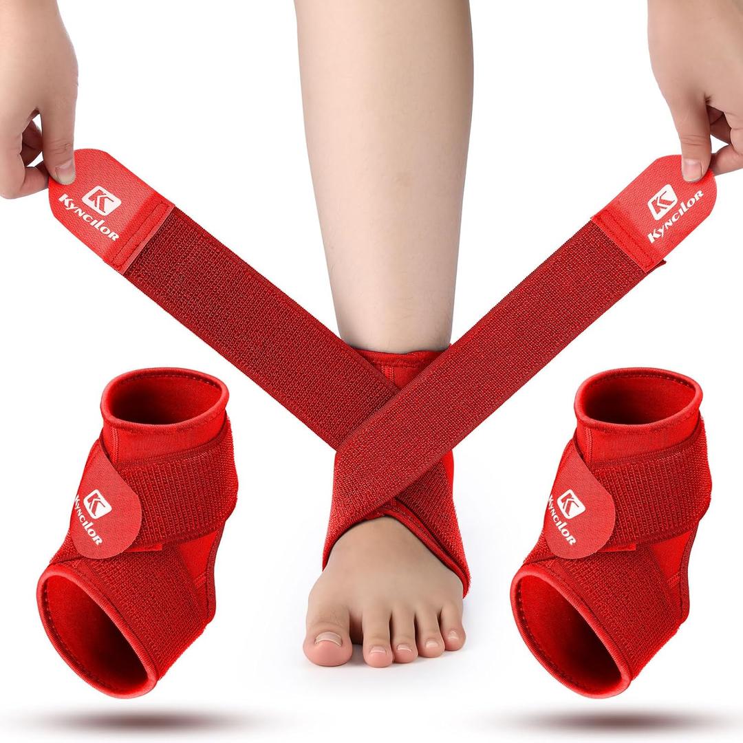 Honoson 2 Pcs Ankle Brace Kid Breathable Neoprene Ankle Support Compression Sleeve Achilles Tendonitis Relief Elastic Foot Brace with Adjustable Wrap for Sprained Plantar Fasciitis(Red,S)