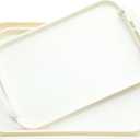 3 Pack Serving Tray with Handles, Stackable Reusable Trays for Serving Food, Plastic Serving Platters for Party, Charcuterie, Fruit, Appetizer, Solid Cream