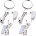 Single Under Cabinet Puck Light, Collection Display Cases Bookshelf Counter LED Lighting, 120V Electric Wired Wall Plug in, On Off Switch, White Cords, 2 Packs, Daylight