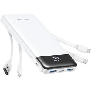 Charmast Portable Charger with Built in Cables, Power Bank with Cords Wires, Slim 10000mAh Travel Battery Pack 6 Outputs 3 Inputs 3A Fast Charging for Samsung Google Pixel LG Moto iPhone iPad