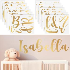 Boao Personalized Name Wall Decal Large Letter Stickers Alphabet Custom Name Stickers Nursery Wall Decal for Bedside Bedroom Classroom Home DIY Crafts(Medium,Gold,Cursive)