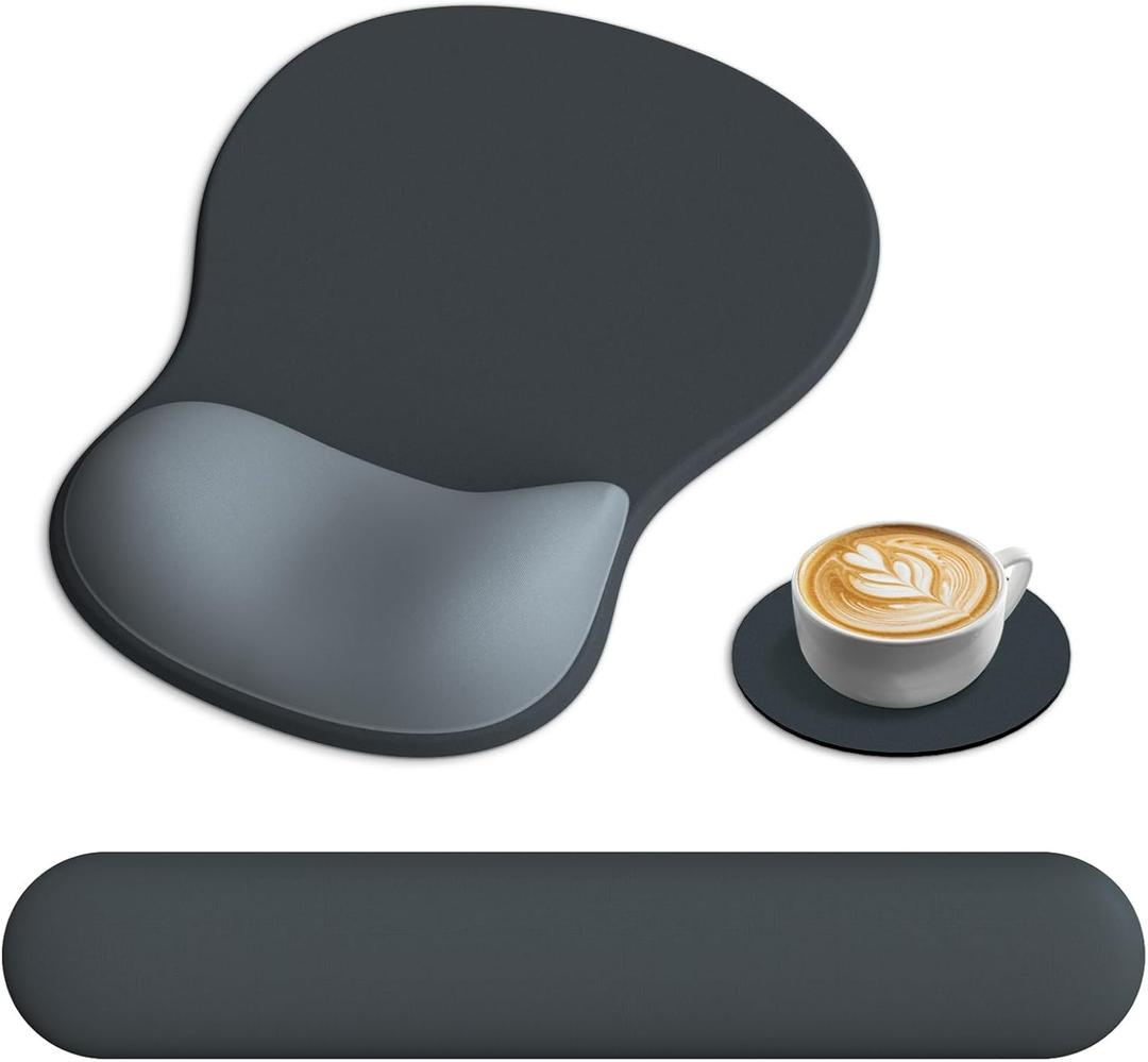 Mouse Pad with Wrist Rest, 3-in-1 Premium Lycra Fabric Memory Foam Ergonomic Wrist Support for Keyboard, Laptop & Desktop, Pain Relief Mousepad with Non-Slip PU Base for Office & Home (Gray)