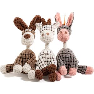 3-Pack Squeaky Plush Dog Toys - Adorable Animal Designs with Soft Cotton Filling, Cute Stuffed Dog Chew Toys for Small, Medium Non-Aggressive Chewing Dogs Chewer (Giraffe&Donkey&Dog) (White&Grey&Brown)