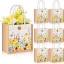 Abbylike 6 Pcs Floral Gift Bag Mini Reusable Flower Cielito Lindo Burlap Goodie Tote with Handle Button for Spring Wedding Bridal Shower Party Favor (Pastel Wildflowers)