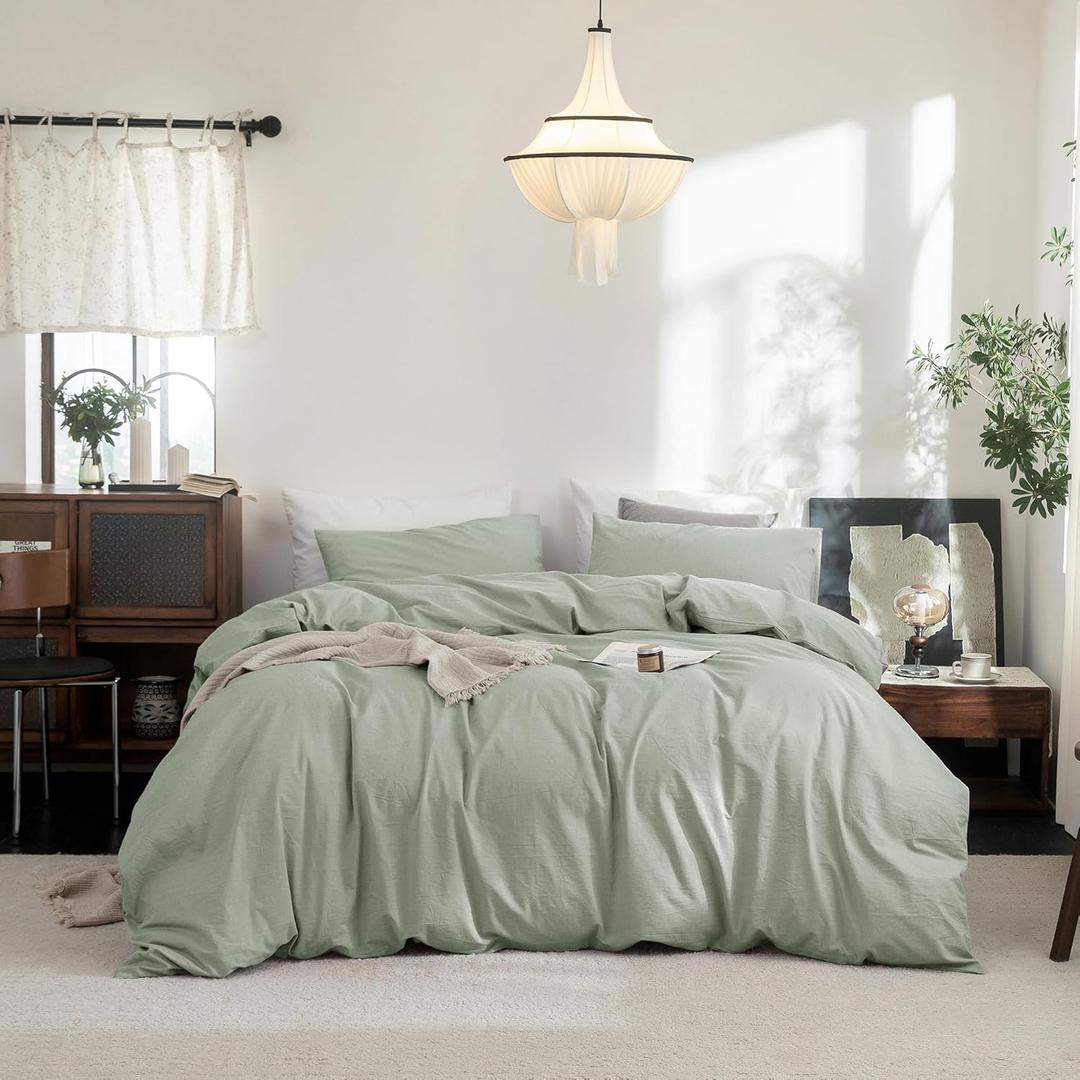 Cover Set Feel Super Soft Breathable Cozy 3 Pieces Bedding Sets Solid Sage Green Queen