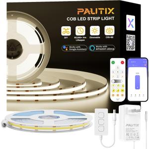 PAUTIX COB LED Strip Light 32.8ft/10m 4800LEDs Nature White 4000K,CRI93+ Super Bright High Lumen,Dimmable 24V Flexible LED Tape Light,Work with Alexa/Google Assistant,for Home&Office DIY Lighting