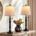 Terpsichore Lamps for Living Room Modern Farmhouse Table Lamp Bedside Reading Lamps Set of 2 Night Stands Bedroom Night Lamp,with Fabric Lamp Shade (Black, High 26.25 Inch)
