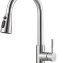 WOWOW Kitchen Faucet with Sprayer, Kitchen Sink Faucet, SUS 304 Stainless Steel, High Arc Single Handle Brushed Nickel Kitchen Faucets with Pull Down Sprayer, Pull Out Kitchen Faucet with Deck Plate (A: Brushed Nickel)