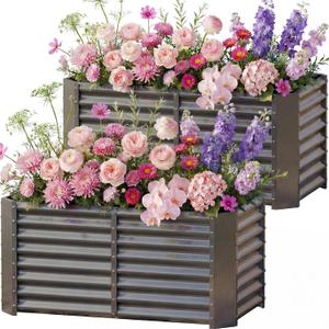 2 Pack 422ft Galvanized Raised Garden Beds, Rectangle Durable Planter Boxes Outdoor for Vegetables, Fruits, Flowers and Plants, Quick Assembly, Grey