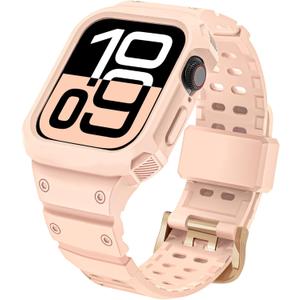CRIS-BAND Bumper Bands Compatible with Apple Watch Band 45mm 44mm 42mm 41mm 40mm 38mm for Women Men, Water Shock-Proof Strap for iWatch Apple Watch Band with Case for Series 9 8 7 6 SE 5 4 3 2 1 (Pink)