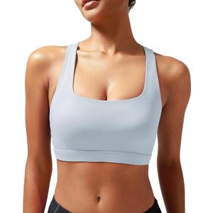 RUNNING GIRL Sports Bras for Women High Support, Moulded Cup Racerback High Impact Workout Crop Tops for Women Large Bust(WX3021 ICY Grey M)