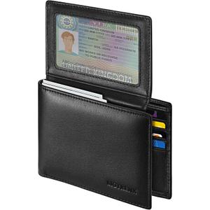 Sigtrenx Leather Wallets for Men, Genuine Leather Mens Wallets Bifold Rfid Blocking with 2 ID Windows (Black)