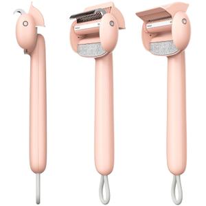 4 x Self Cleaning Grooming Brush for Shedding Pets Rake Gently Removes Loose Undercoat Mats Tangled (Pink)