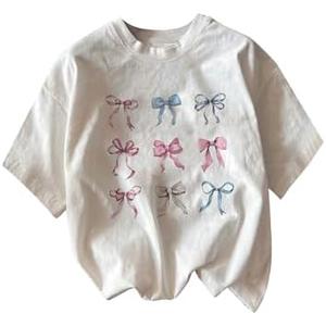 RoseSeek Women's Plus Size Bow Knot Print Tee Graphic Round Neck Short Sleeve T Shirt Oversize Casual Tops, No Size