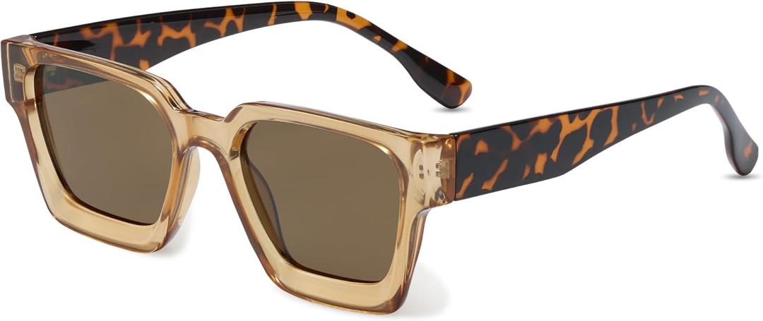 livho Rectangle Polarized Sunglasses Trendy for Women Men Retro Sun Glasses for Women Men 2025 Oversized UV Protection Shades (Leopard/Brown)