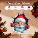 2 x 3D Large Santa Claus Sticker, Creative Peel-and-Stick Santa Claus Breaking Through The Wall Design, Christmas Holiday Cartoon Sticker (5 PCS)