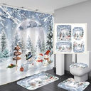 XSWPL Winter Christmas Shower Curtain Set Xmas Snowman Shower Curtain Decor Bathroom Sets with Rugs 4 Pcs Christmas Waterproof Bathroom Set with 12 Hooks