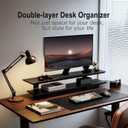 2-Tier Dual Monitor Riser with 6-Port Hub 39.4" Extra Wide Solid Wood Plywood Desk Stand for Dual Monitors, 30w Fast Charging USB C/A Ports, Heavy Duty Desk Organizer, Black Wood Grain Finish