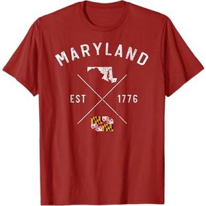 Maryland State Flag and Year Souvenir For Patriotic T-Shirt (Small, Cranberry Red)