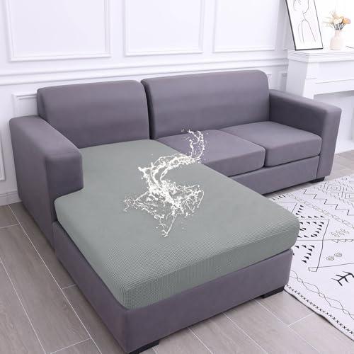 Waterproof Couch Cushion Covers, Sectional Sofa Cushion Slipcovers L Shape, Thick Stretch Jacquard Fabric, Washable Chaise Lounge Cover with Elastic Bottom (1 Piece for Chaise, Light Grey)