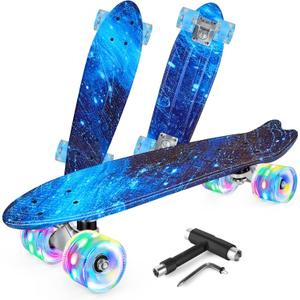 BELEEV 22 inch Skateboards for Kids, Cruiser Skateboard for Beginners Girls Boys Teens Adults, Mini Skateboards Classic Complete Skate Board with Skate T-Tool, Max Load 220 LBS