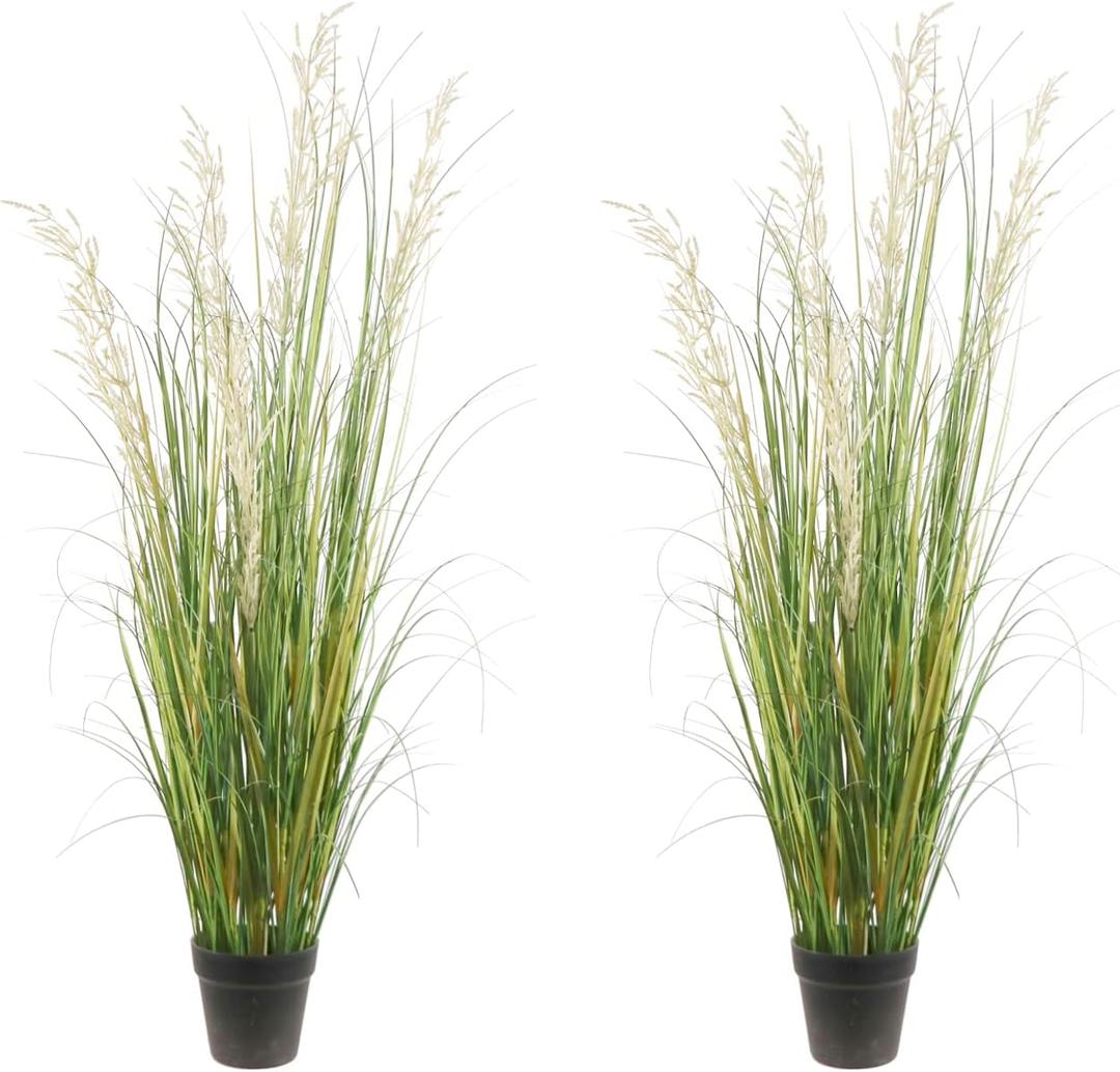 Artificial Plant, 47in Tall, 2pk Grass, Faux House Plant in Pot, Indoor Decorative Flowers & Plants, Housewarming Gift (4ft)