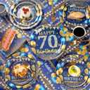 250PCS 70th Birthday Party Decorations for 50 Guests Blue and Gold Party Supplies for Men Include Disposable Paper Plates, Napkins, Cups, and Disposable Plastic Cutlery (70)